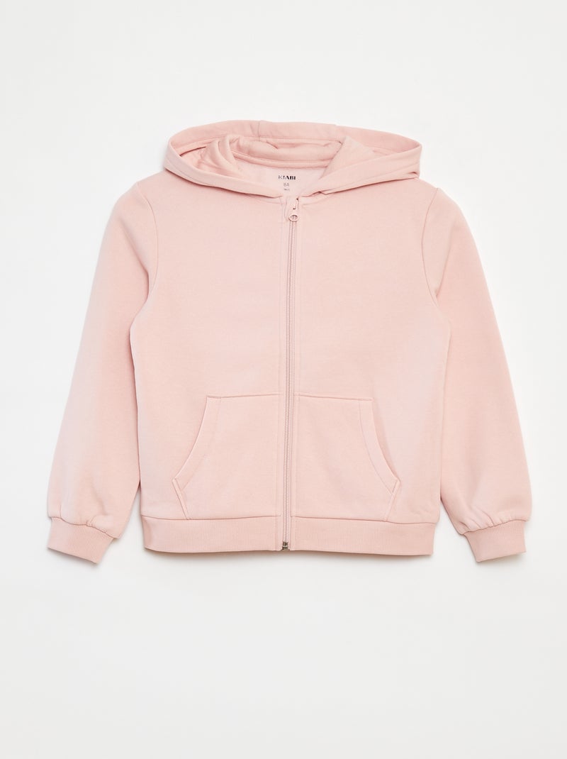Sudadera lisa con cremallera y capucha Rosa - Kiabi