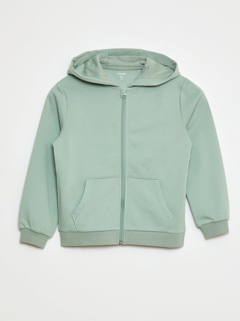 Sudadera lisa con cremallera y capucha Verde - Kiabi