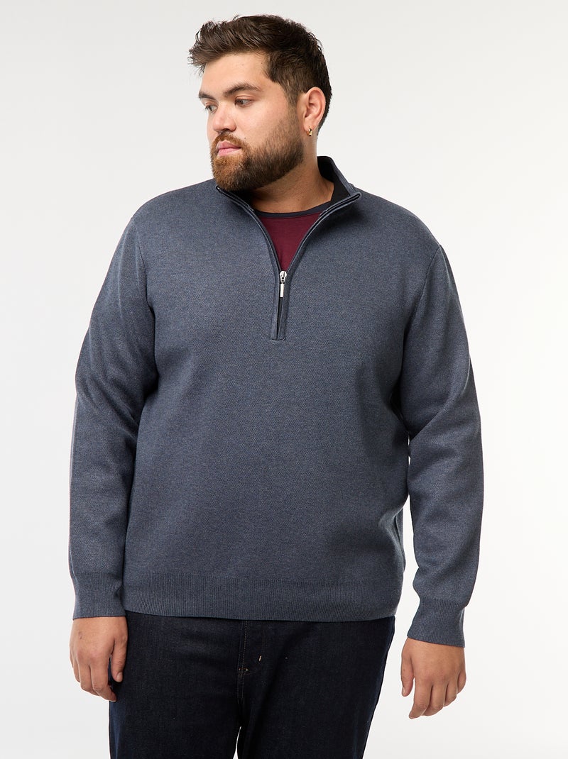 Sudadera lisa con cuello alto con cremallera estilo camionero Azul - Kiabi