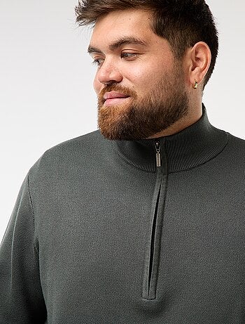 Sudadera lisa con cuello alto con cremallera estilo camionero