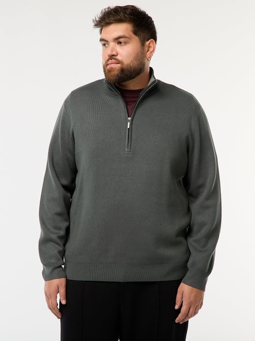 Sudadera lisa con cuello alto con cremallera estilo camionero - Kiabi
