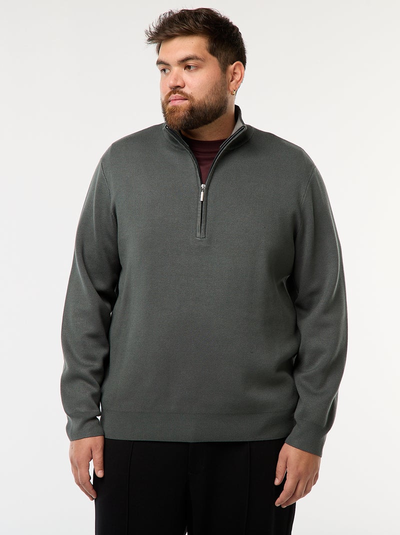 Sudadera lisa con cuello alto con cremallera estilo camionero Kaki - Kiabi