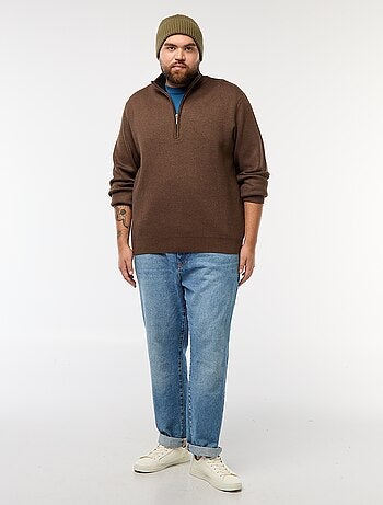 Sudadera lisa con cuello alto con cremallera estilo camionero