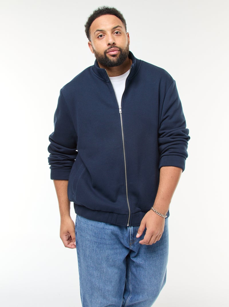 Sudadera lisa con cuello alto y abertura de cremallera Azul