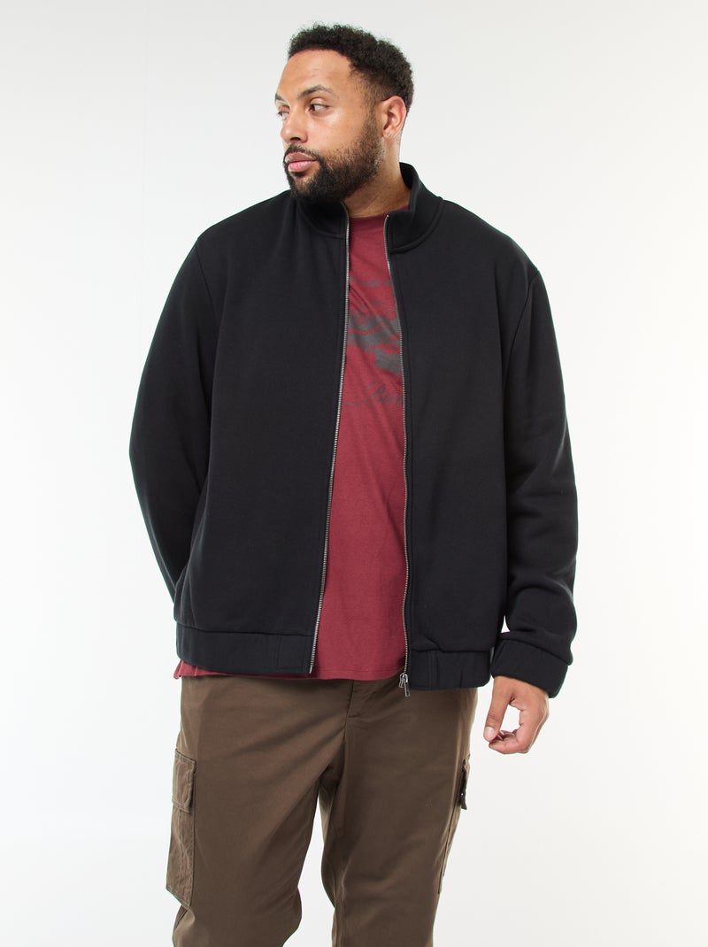 Sudadera lisa con cuello alto y abertura de cremallera Negro - Kiabi
