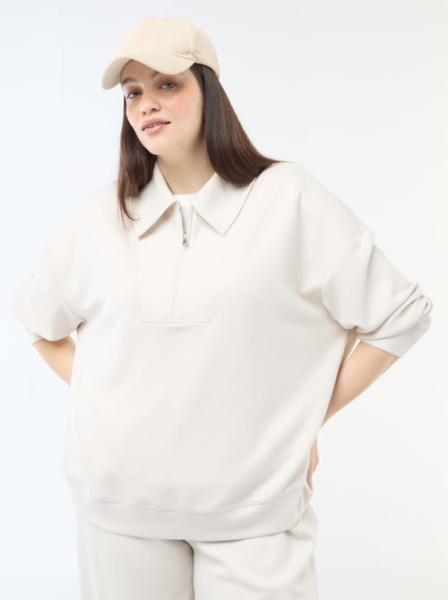 Sudadera lisa con cuello camionero con cremallera - Kiabi