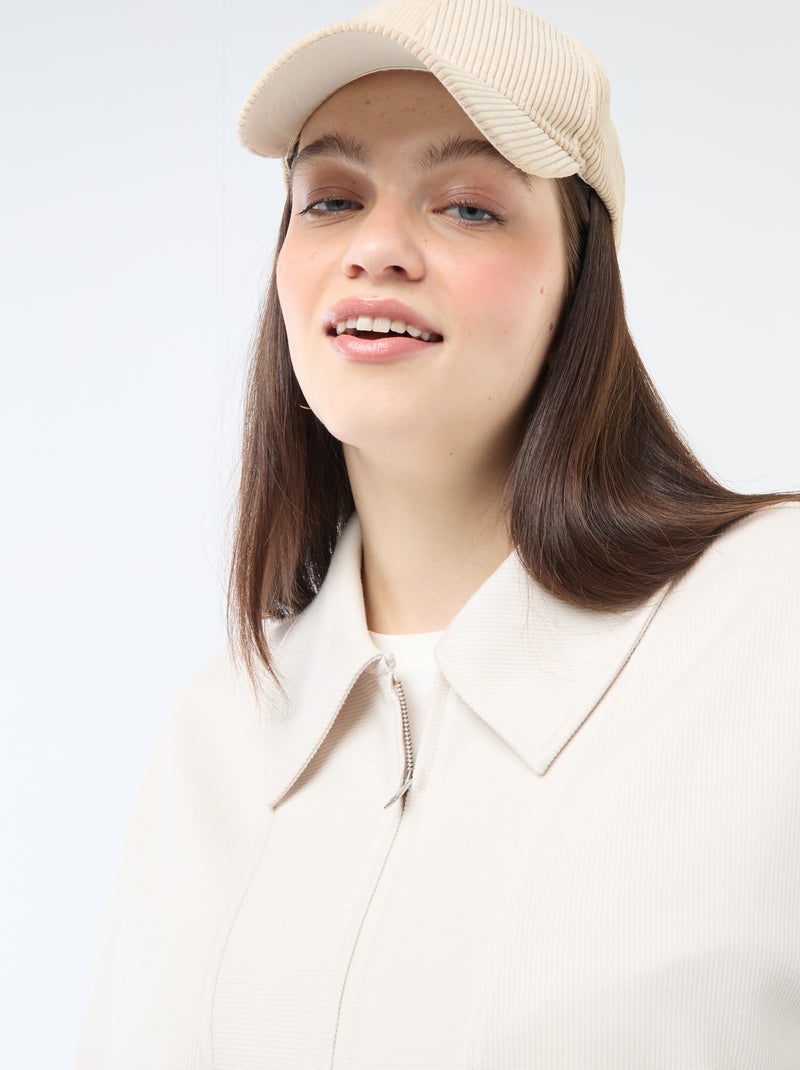 Sudadera lisa con cuello camionero con cremallera Beige - Kiabi