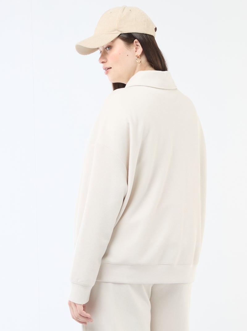 Sudadera lisa con cuello camionero con cremallera Beige - Kiabi