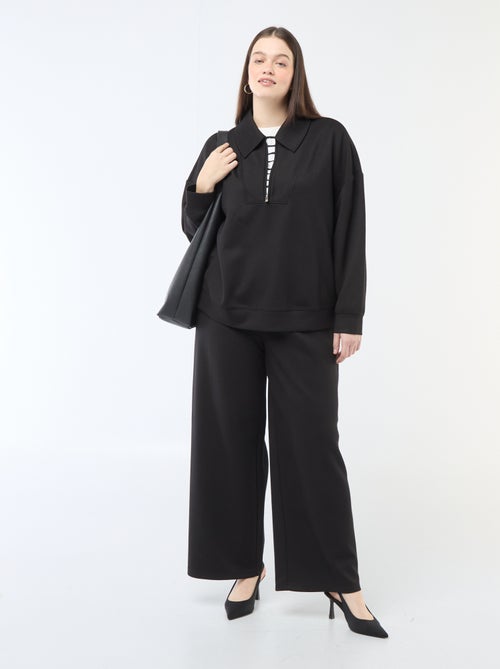 Sudadera lisa con cuello camionero con cremallera - Kiabi