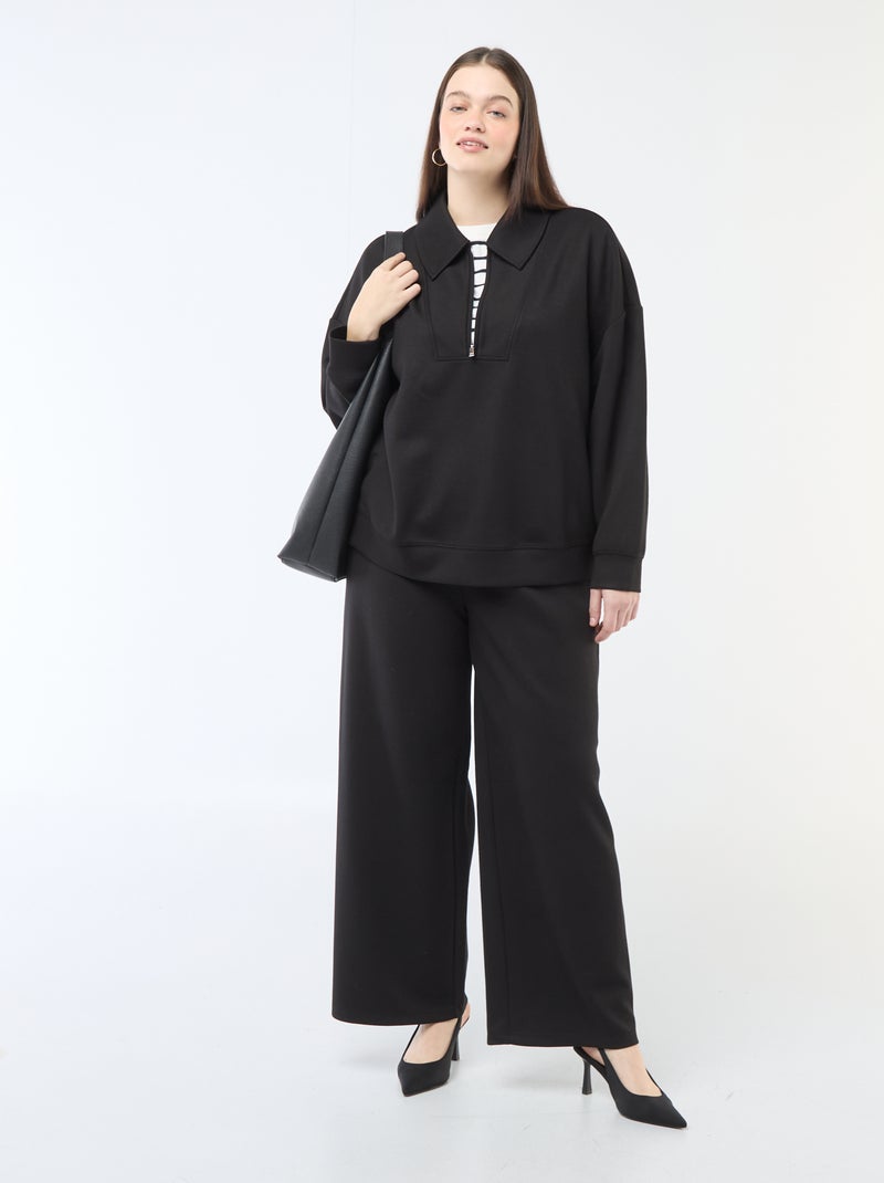 Sudadera lisa con cuello camionero con cremallera Negro - Kiabi