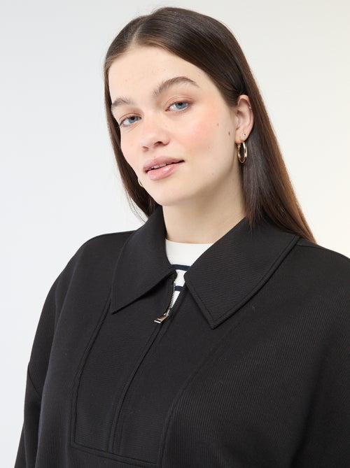 Sudadera lisa con cuello camionero con cremallera - Kiabi