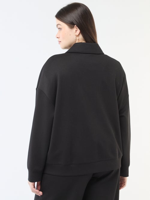 Sudadera lisa con cuello camionero con cremallera - Kiabi