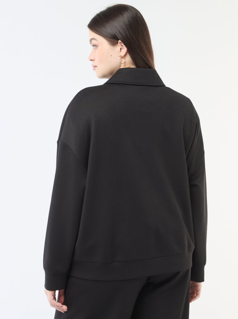 Sudadera lisa con cuello camionero con cremallera Negro - Kiabi
