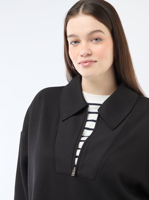 Sudadera lisa con cuello camionero con cremallera - Kiabi