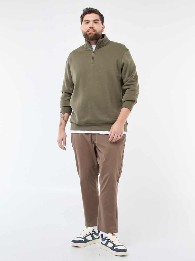 Sudadera lisa con cuello camionero Kaki - Kiabi