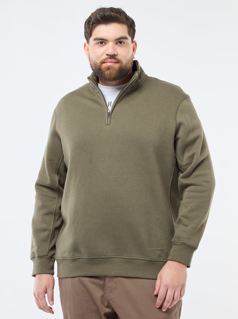 Sudadera lisa con cuello camionero Kaki - Kiabi