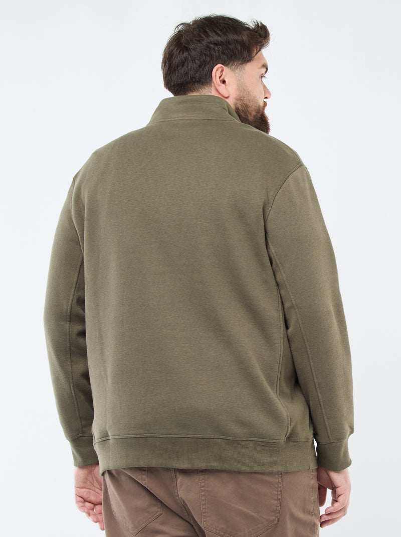 Sudadera lisa con cuello camionero Kaki - Kiabi