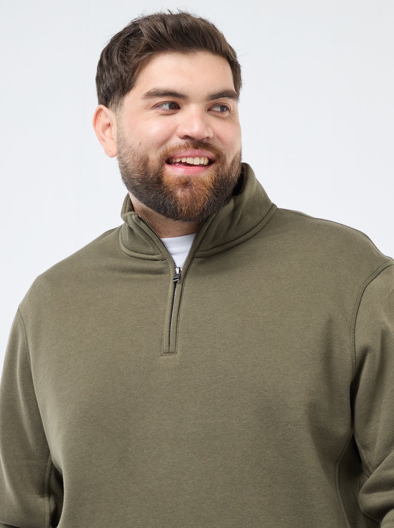 Sudadera lisa con cuello camionero Kaki - Kiabi