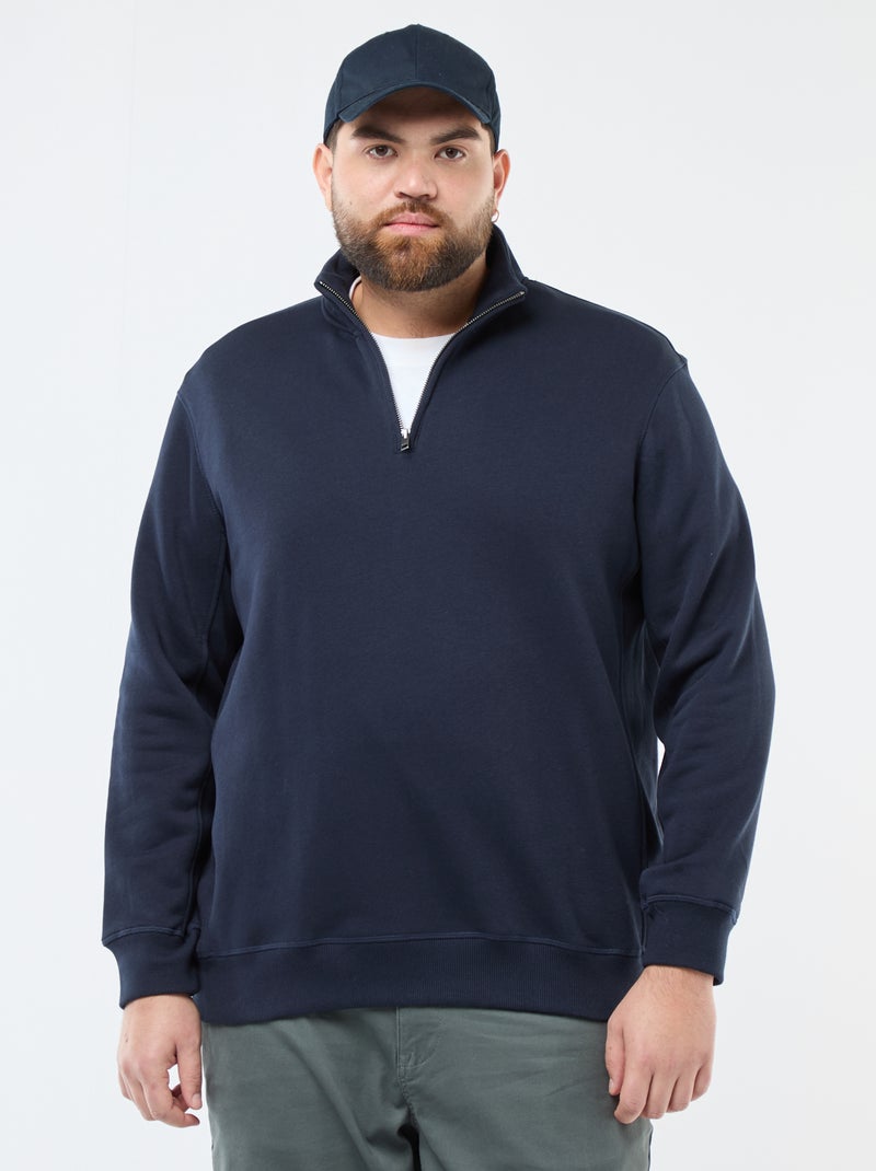 Sudadera lisa con cuello chimenea Azul - Kiabi