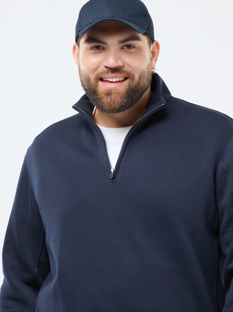 Sudadera lisa con cuello chimenea Azul - Kiabi