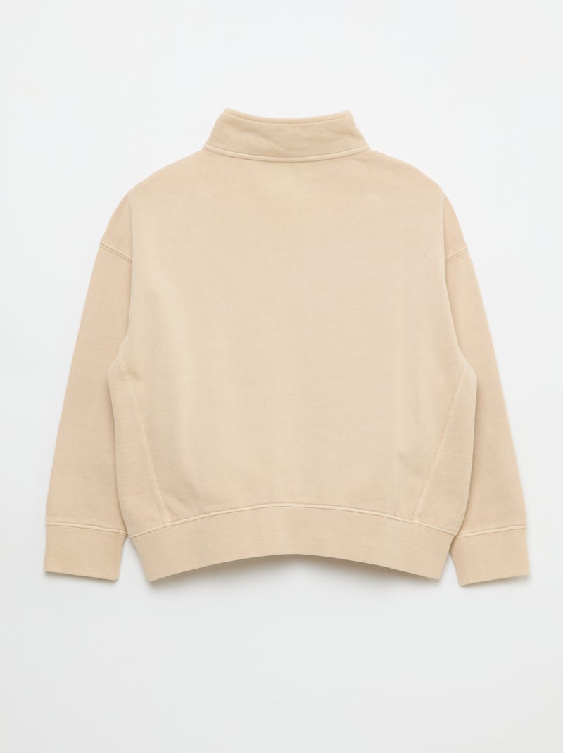 Sudadera lisa con cuello cremallera Beige - Kiabi