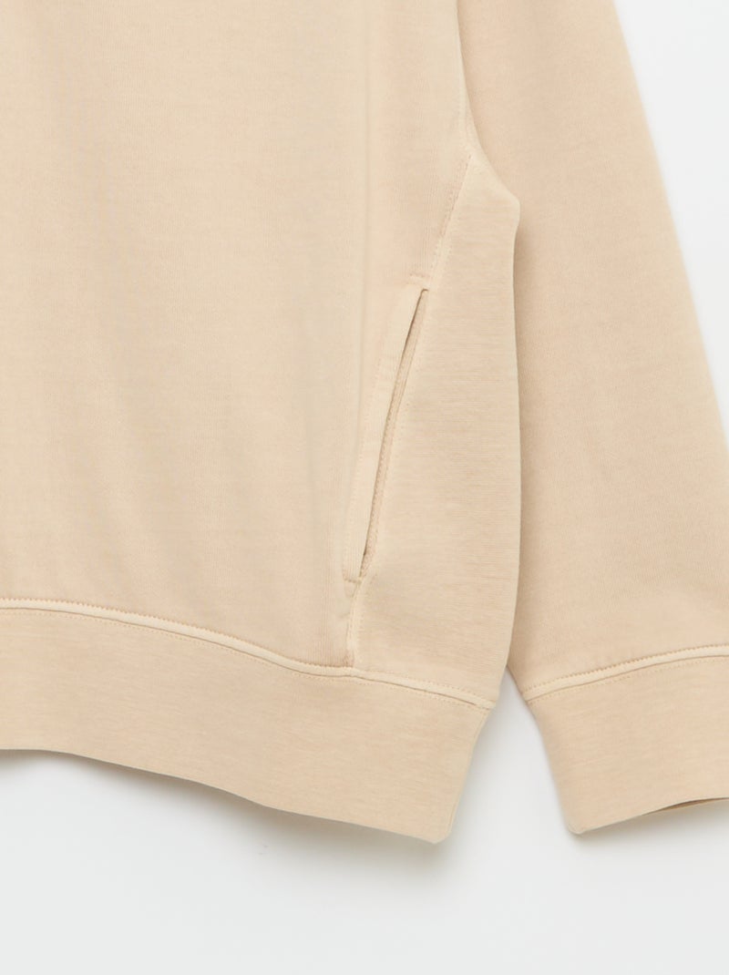 Sudadera lisa con cuello cremallera Beige - Kiabi