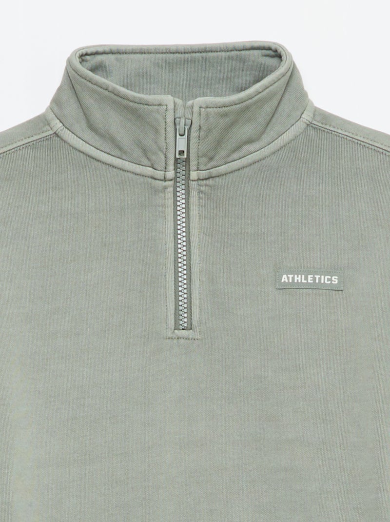 Sudadera lisa con cuello cremallera Gris - Kiabi