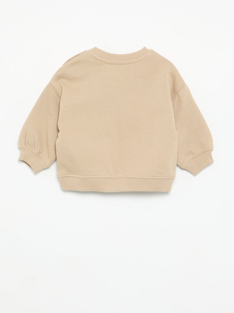 Sudadera lisa con estampado en el pecho Beige - Kiabi