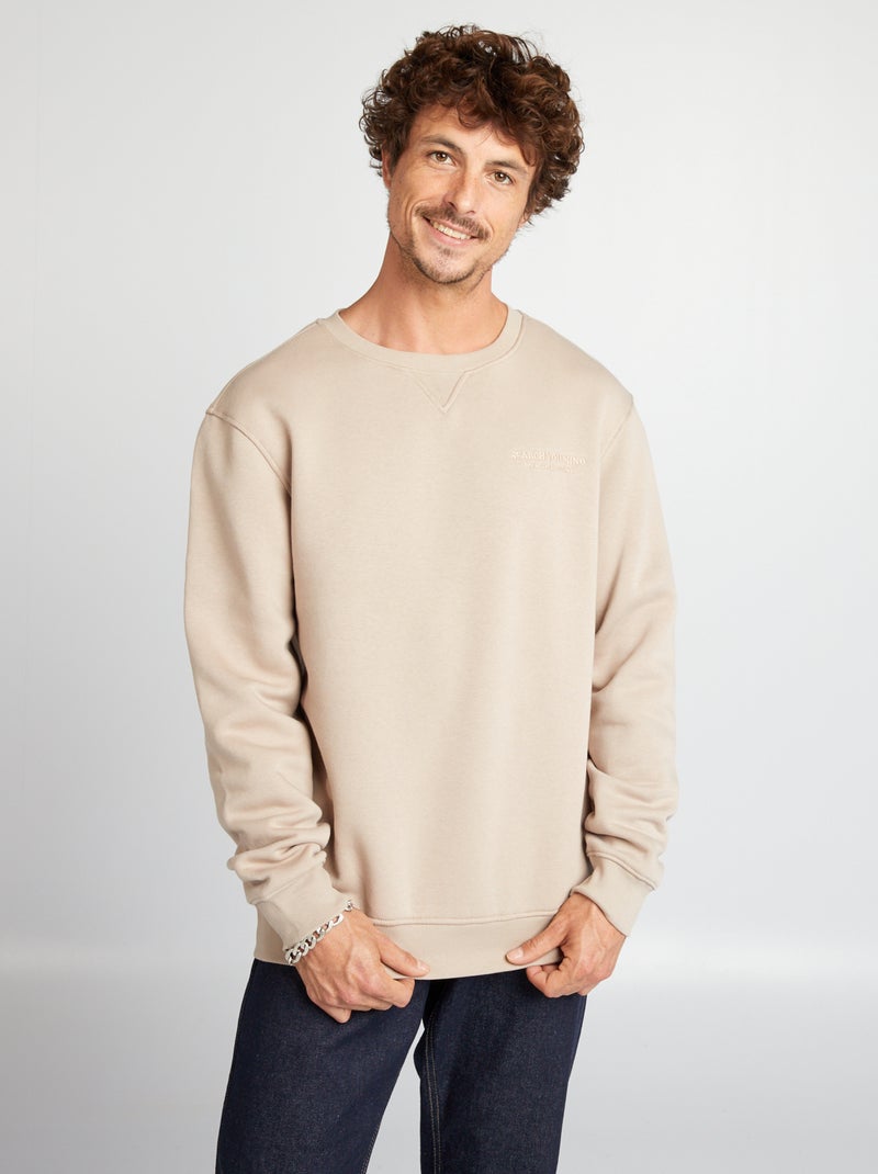 Sudadera lisa con inscripción bordada BEIGE - Kiabi