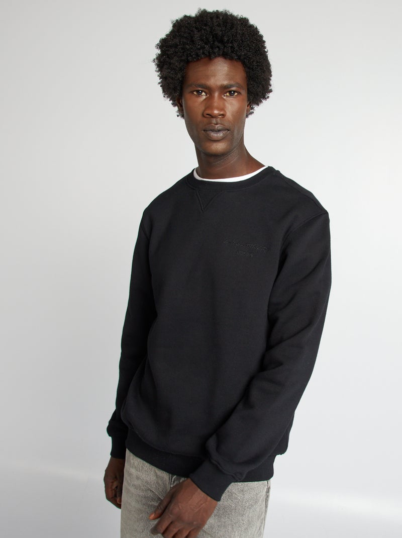 Sudadera lisa con inscripción bordada NEGRO - Kiabi