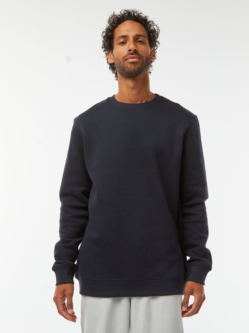 Sudadera lisa de chándal con cuello redondo Azul - Kiabi