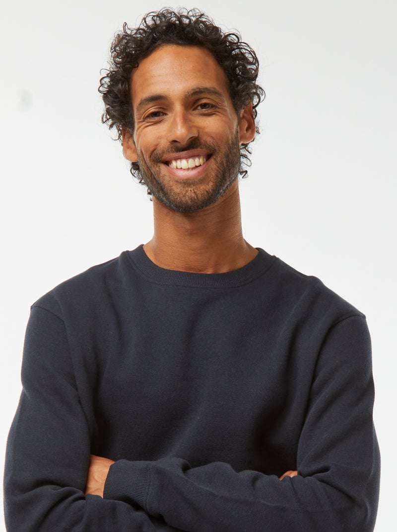 Sudadera lisa de chándal con cuello redondo Azul - Kiabi
