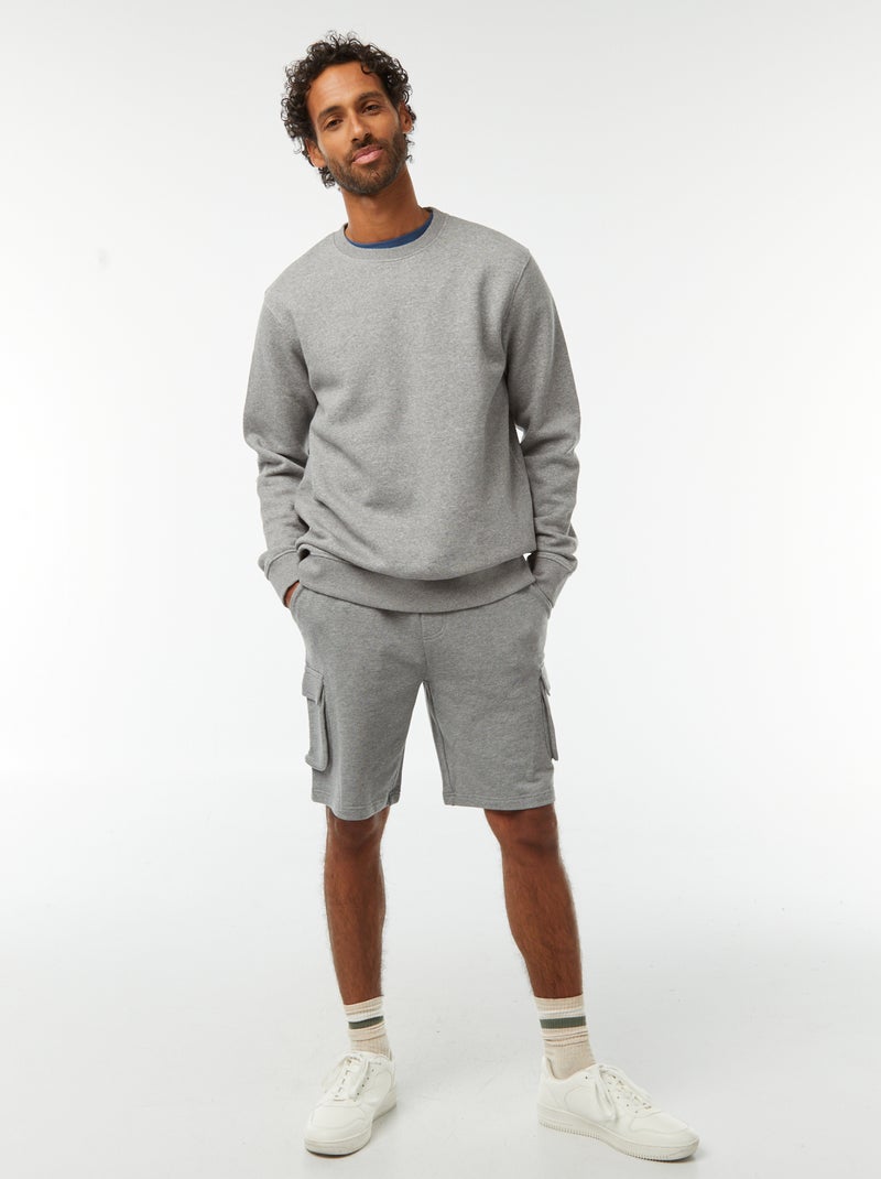 Sudadera lisa de chándal con cuello redondo Gris - Kiabi