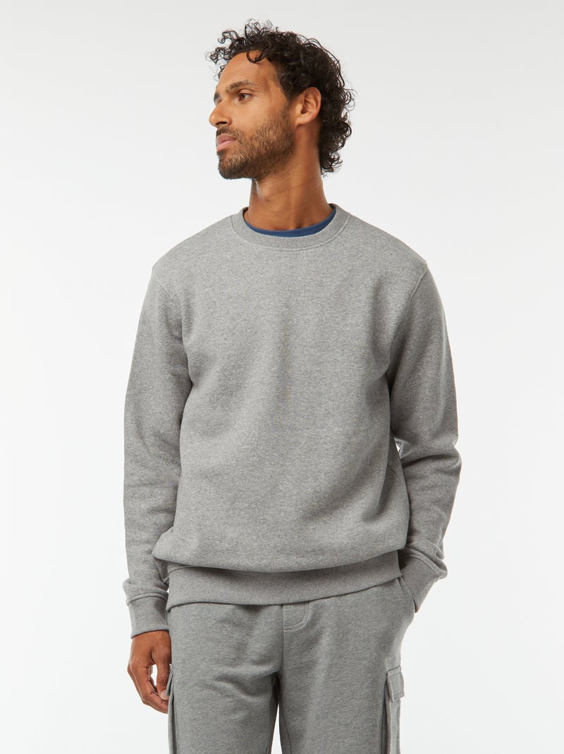 Sudadera lisa de chándal con cuello redondo Gris - Kiabi