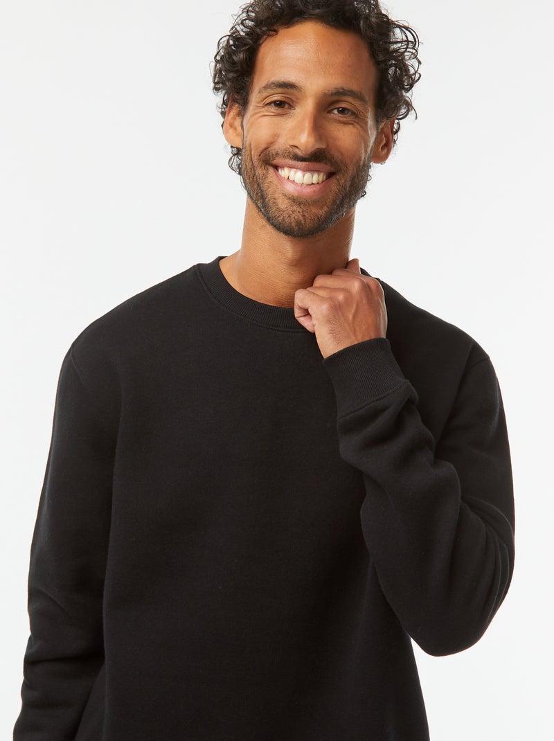 Sudadera lisa de chándal con cuello redondo negro - Kiabi