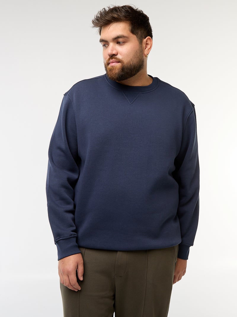 Sudadera lisa de cuello redondo Azul - Kiabi