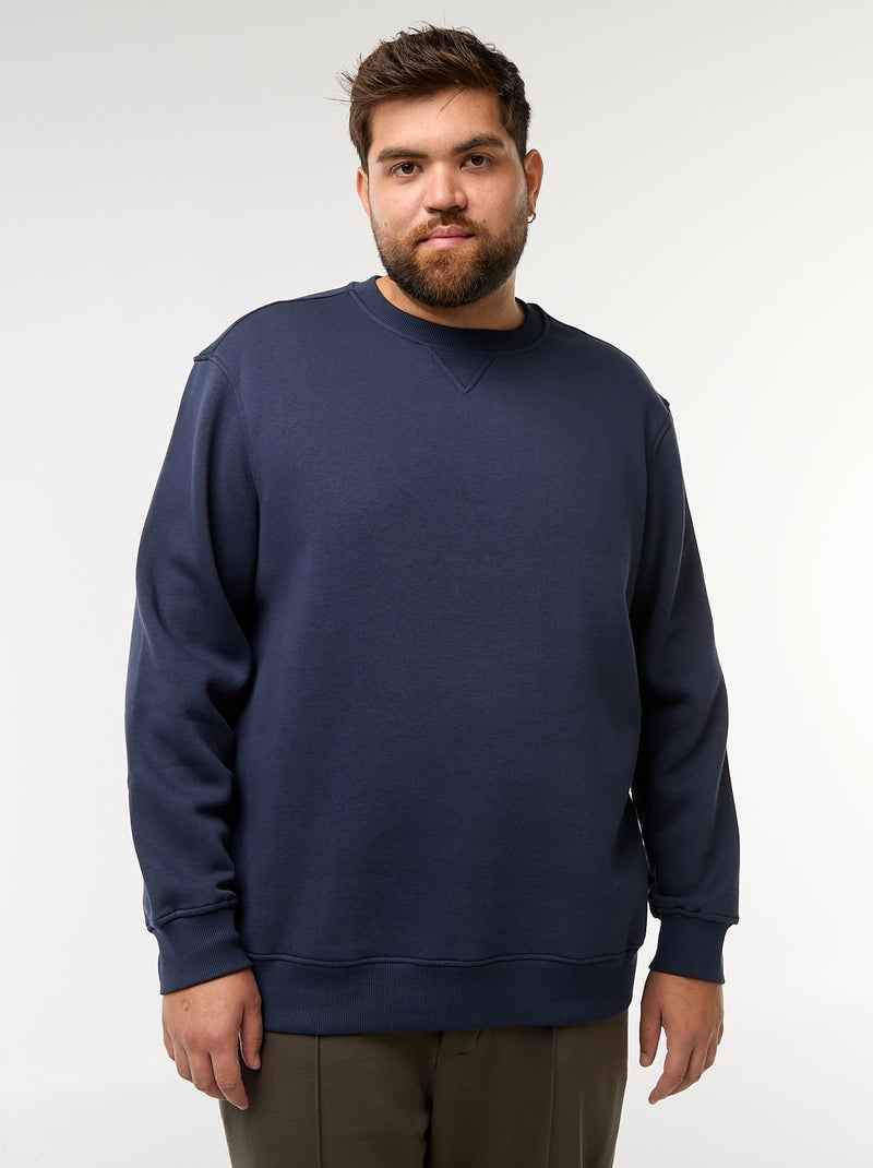 Sudadera lisa de cuello redondo Azul - Kiabi