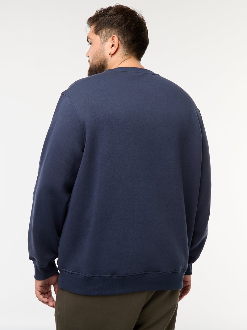 Sudadera lisa de cuello redondo Azul - Kiabi