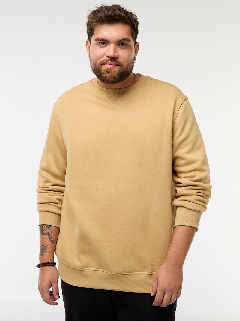 Sudadera lisa de cuello redondo Beige - Kiabi