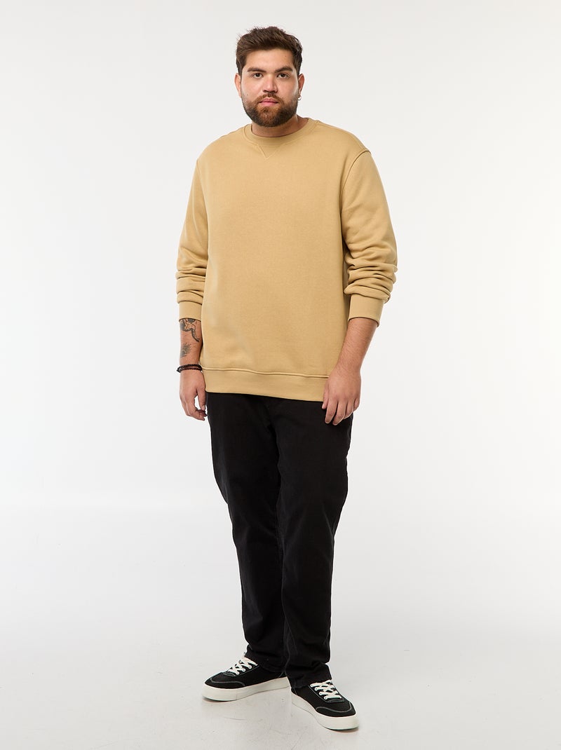 Sudadera lisa de cuello redondo Beige - Kiabi