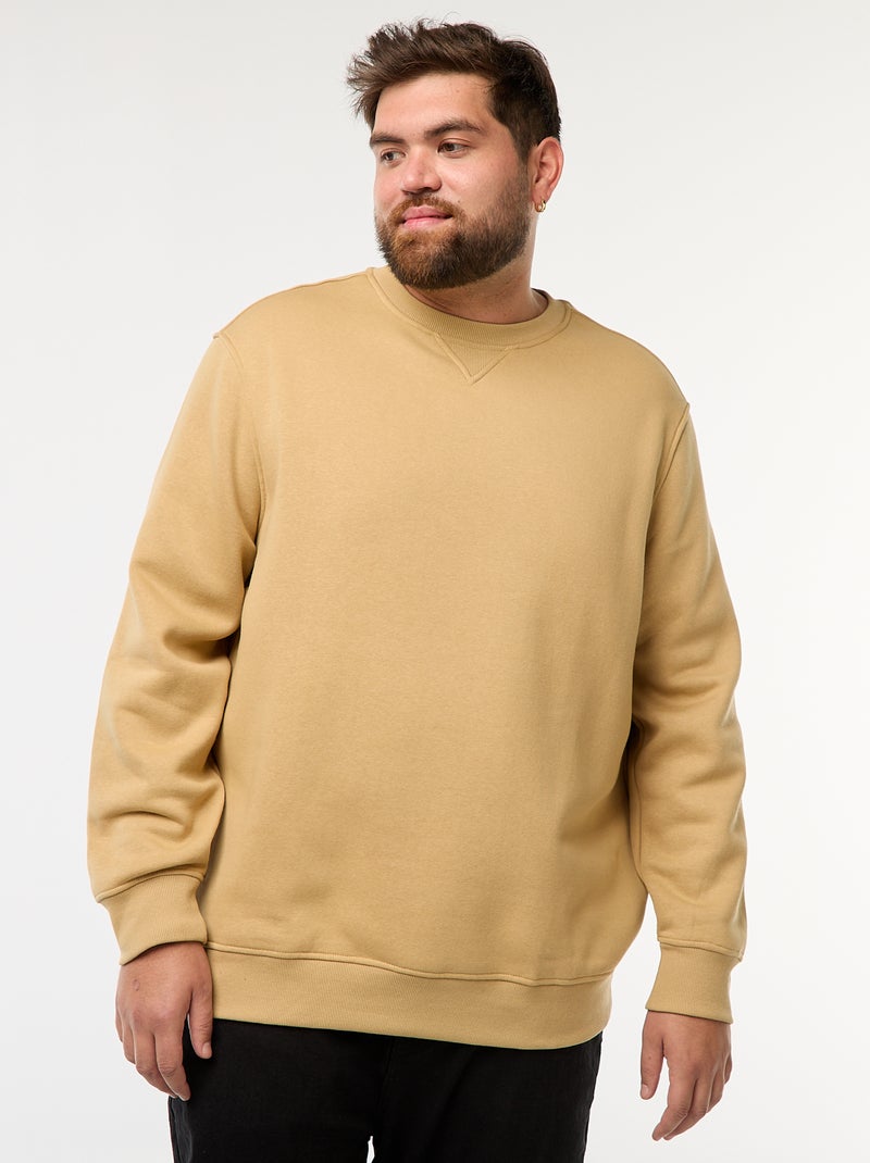 Sudadera lisa de cuello redondo Beige - Kiabi