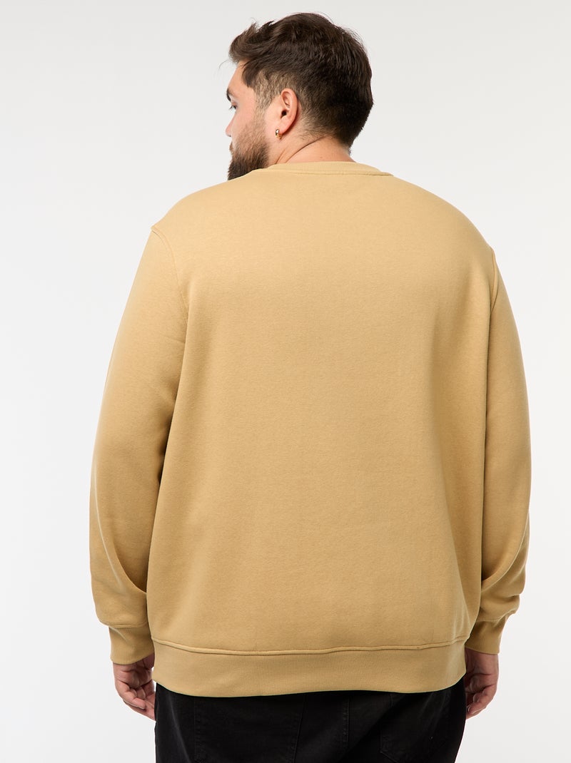 Sudadera lisa de cuello redondo Beige - Kiabi