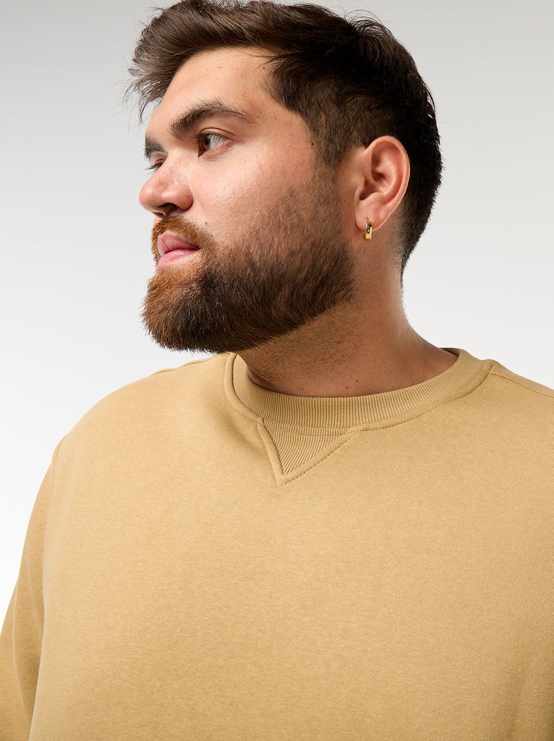 Sudadera lisa de cuello redondo Beige - Kiabi