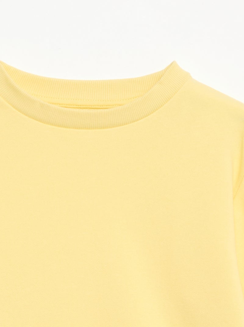 Sudadera lisa de cuello redondo de felpa francesa Amarillo - Kiabi