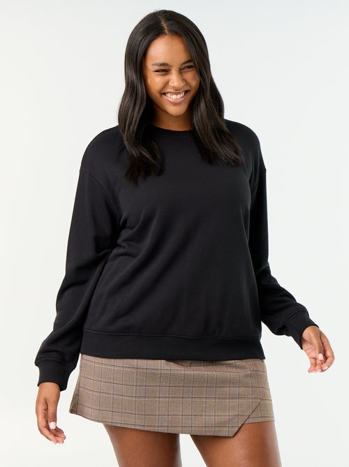 Sudadera lisa de cuello redondo de felpa - Kiabi
