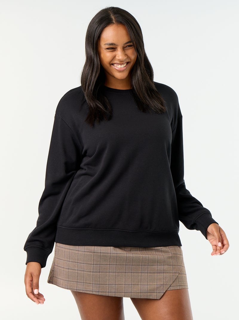 Sudadera lisa de cuello redondo de felpa Negro - Kiabi