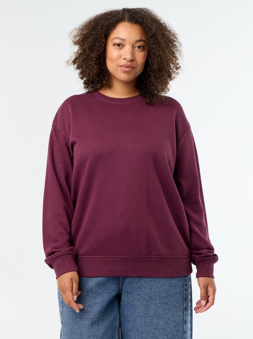 Sudadera lisa de cuello redondo de felpa - Kiabi
