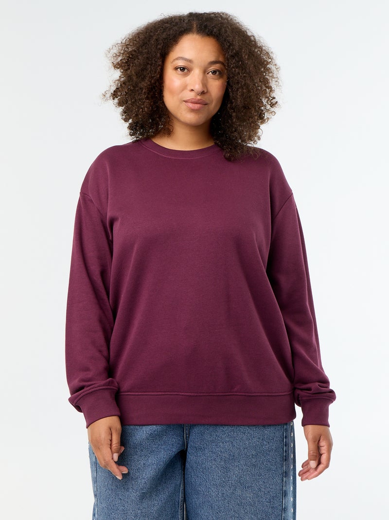 Sudadera lisa de cuello redondo de felpa Rosa - Kiabi