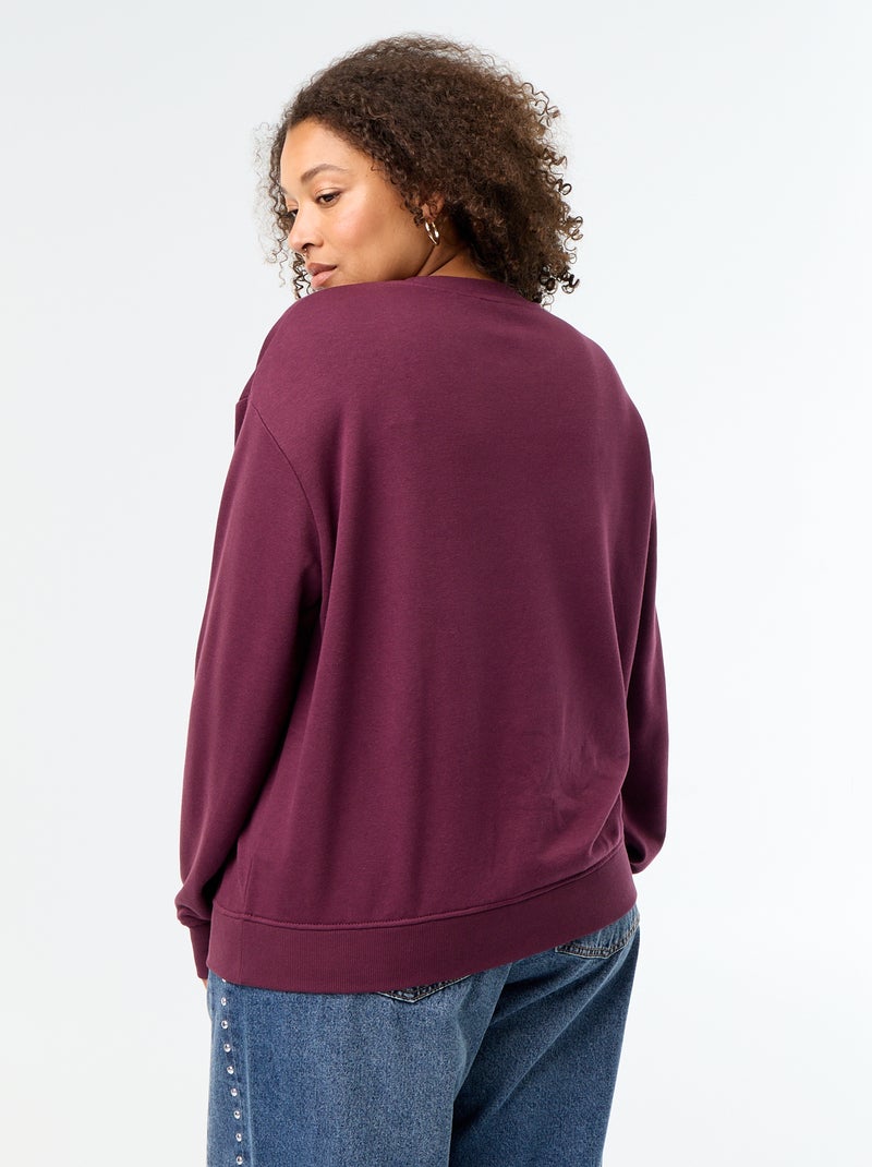 Sudadera lisa de cuello redondo de felpa Rosa - Kiabi