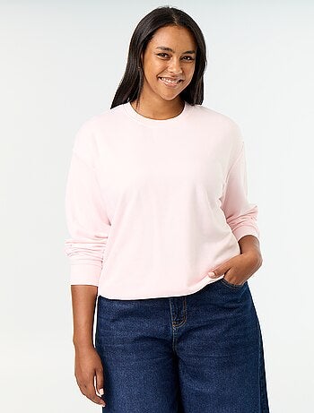 Sudadera lisa de cuello redondo de felpa